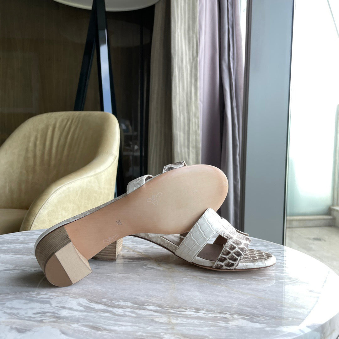 Crocodile Slippers Women's Crocodile Leather Low Heel Slippers