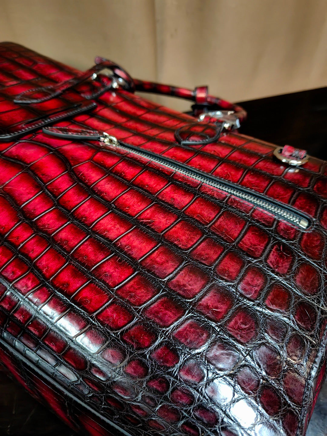 Unisex Genuine Crocodile Skin Leather Large Duffel Business Travel Bag