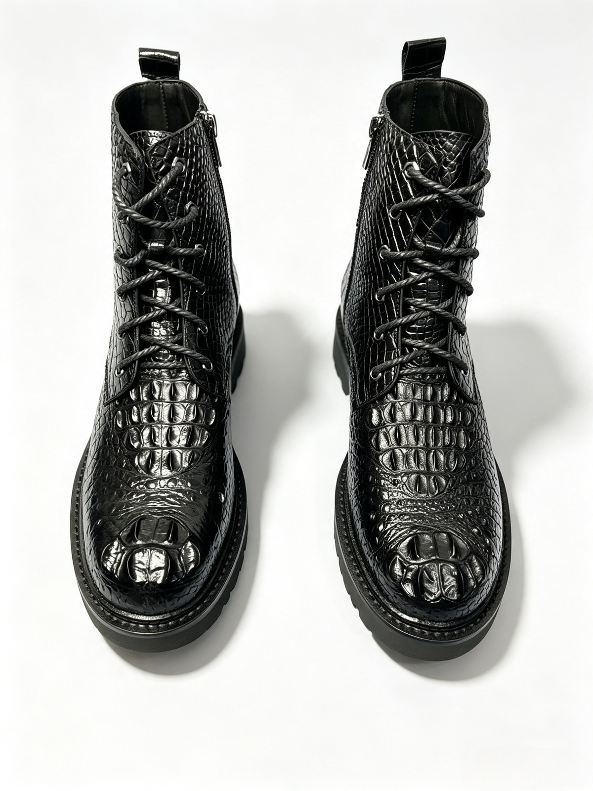 ON SALE ! Crocodile Shoes ,Crocodile Leather Classic Unisex 8-Eye Boots Black