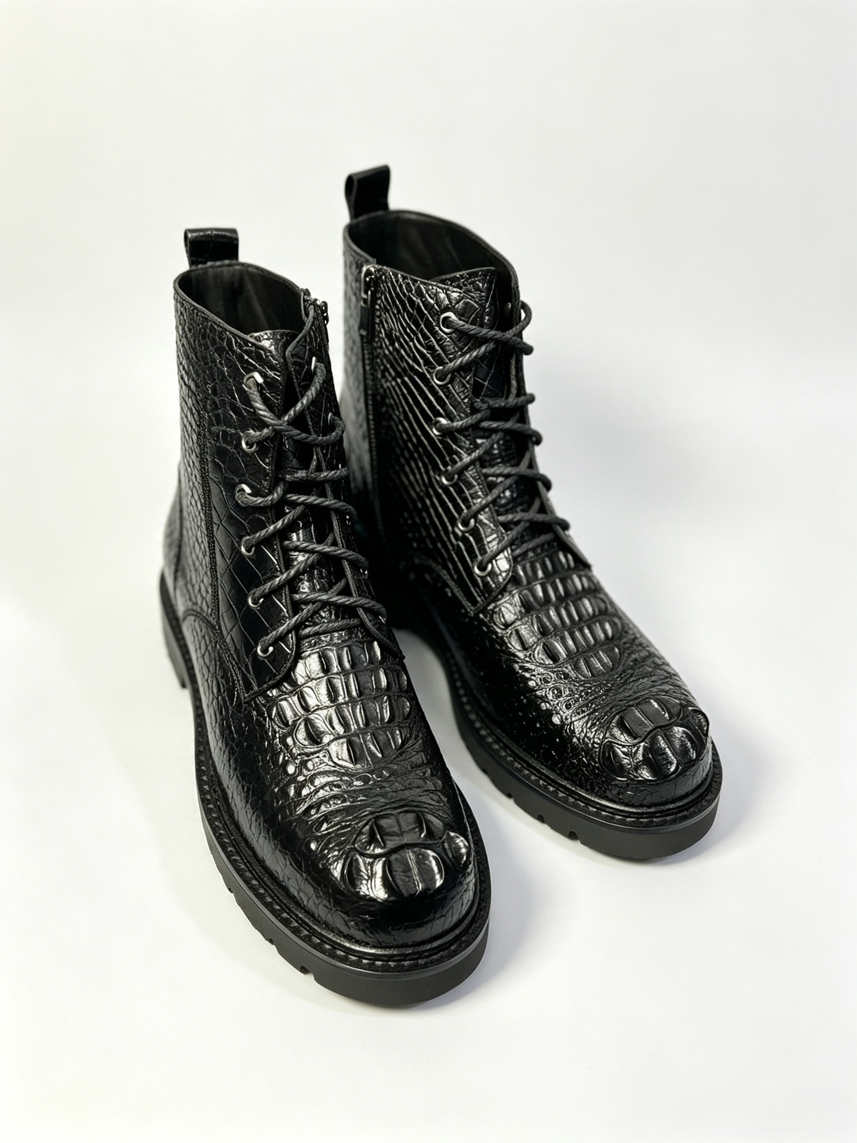 ON SALE ! Crocodile Shoes ,Crocodile Leather Classic Unisex 8-Eye Boots Black