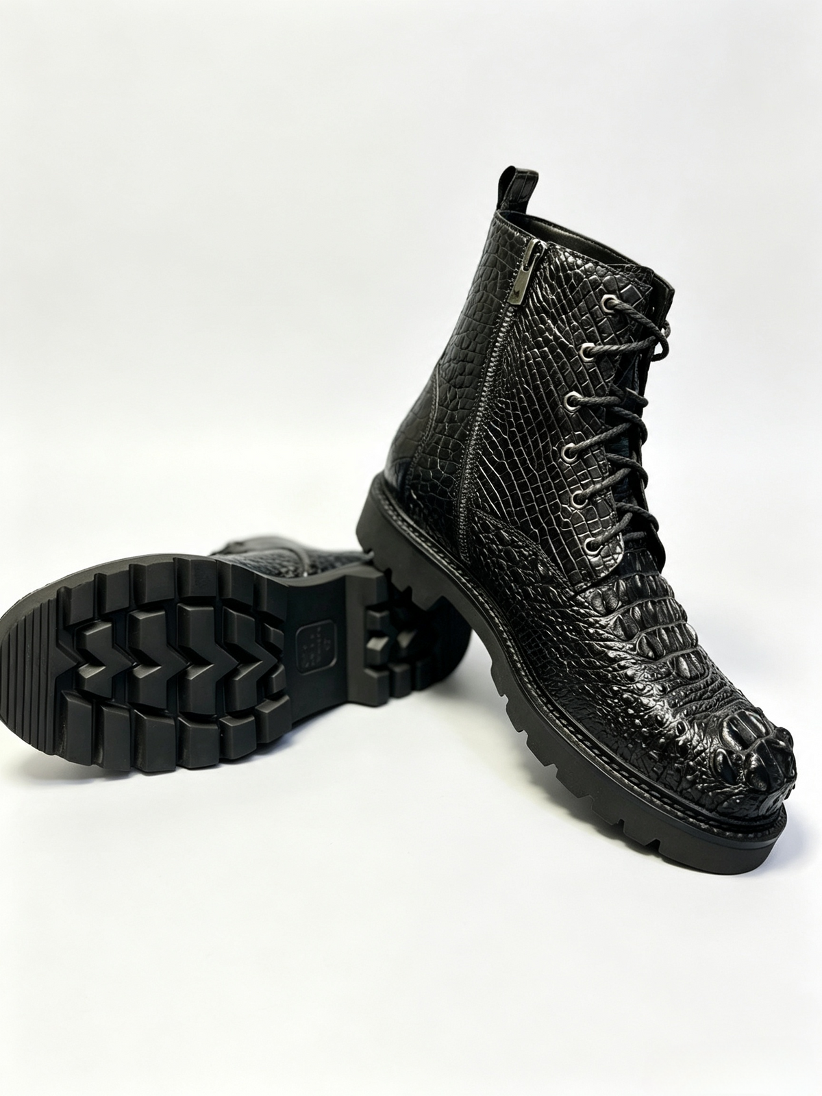 ON SALE ! Crocodile Shoes ,Crocodile Leather Classic Unisex 8-Eye Boots Black