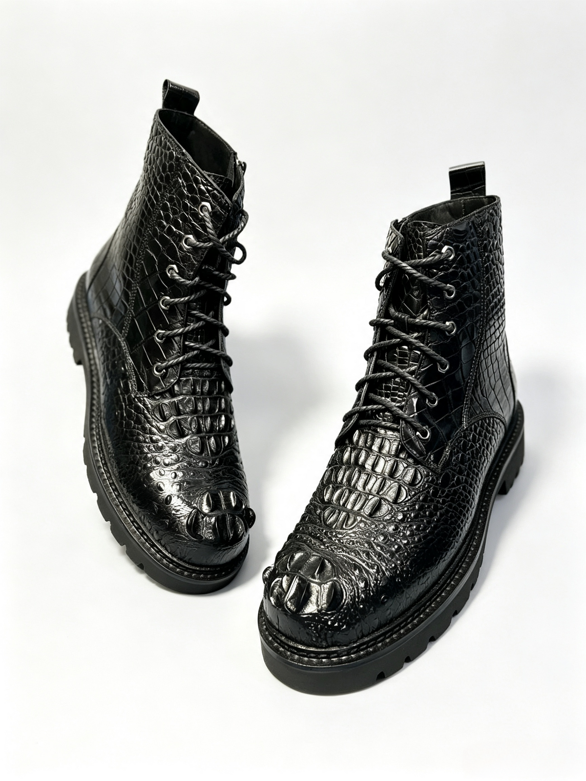 ON SALE ! Crocodile Shoes ,Crocodile Leather Classic Unisex 8-Eye Boots Black