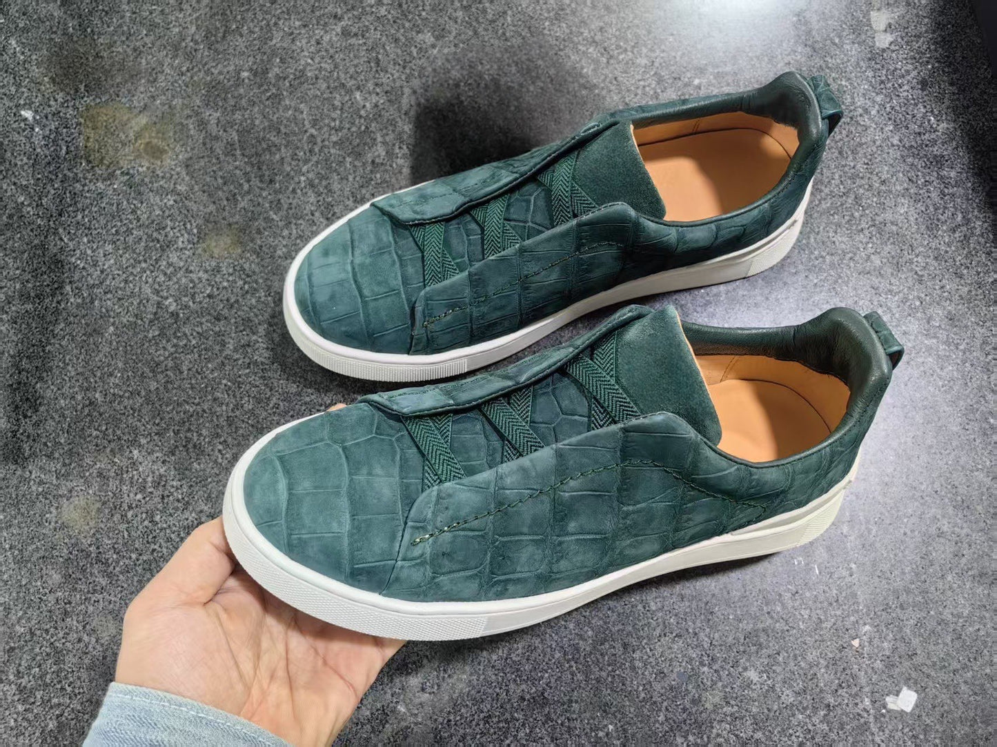 Crocodile Shoes Nubuck Genuine Crocodile Skin Leather Sneakers Blue