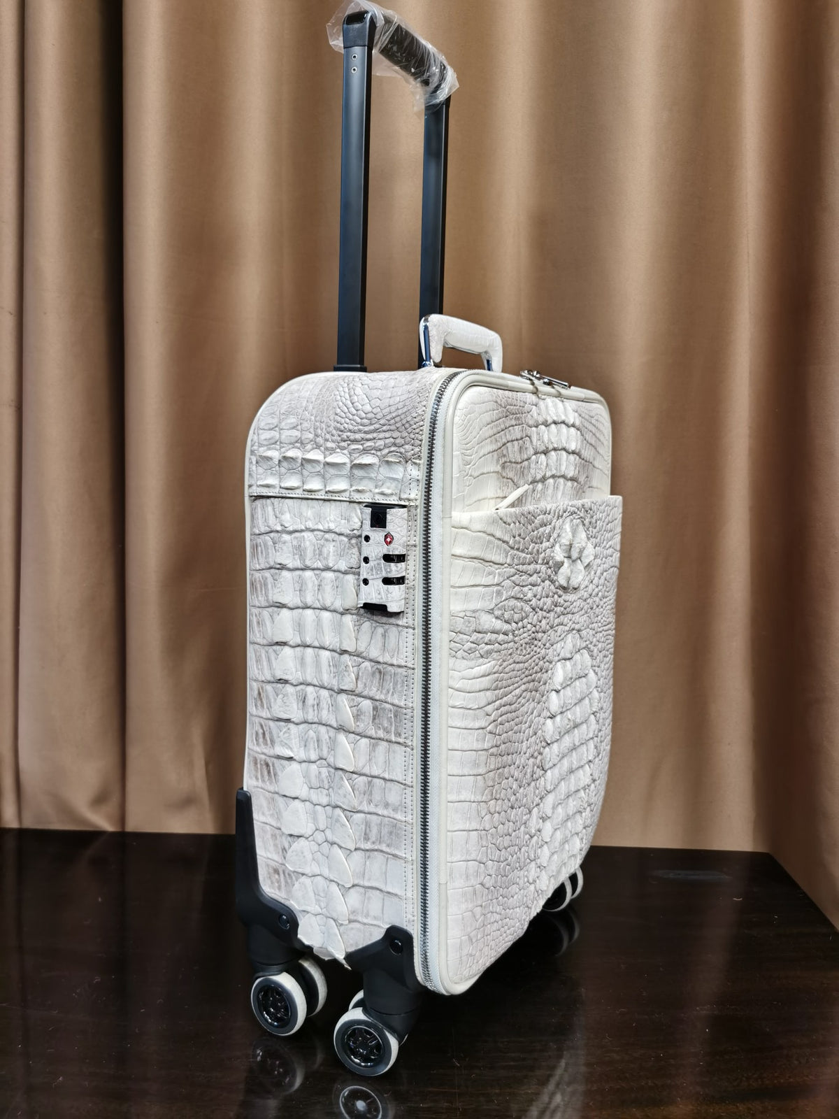 Genuine Crocodile Leather Laptop Travel Trolley Luggage Bags Cases Himalayan White 18"