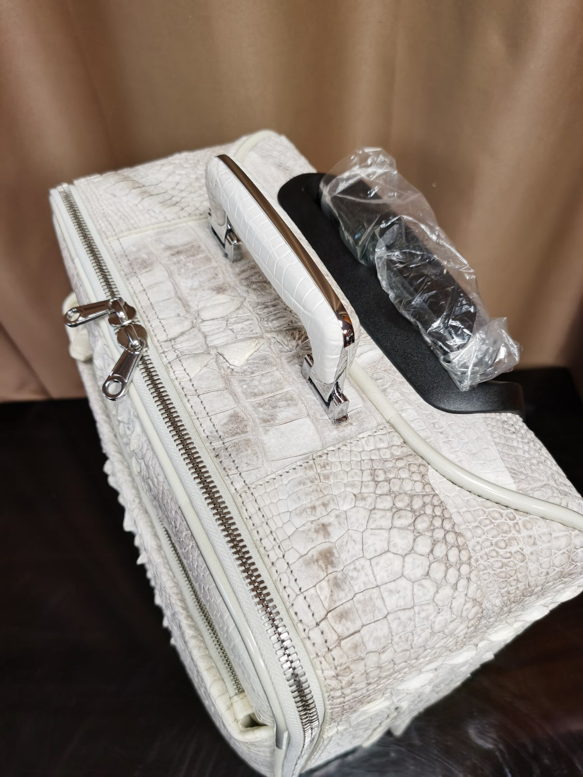 Genuine Crocodile Leather Laptop Travel Trolley Luggage Bags Cases Himalayan White 18"