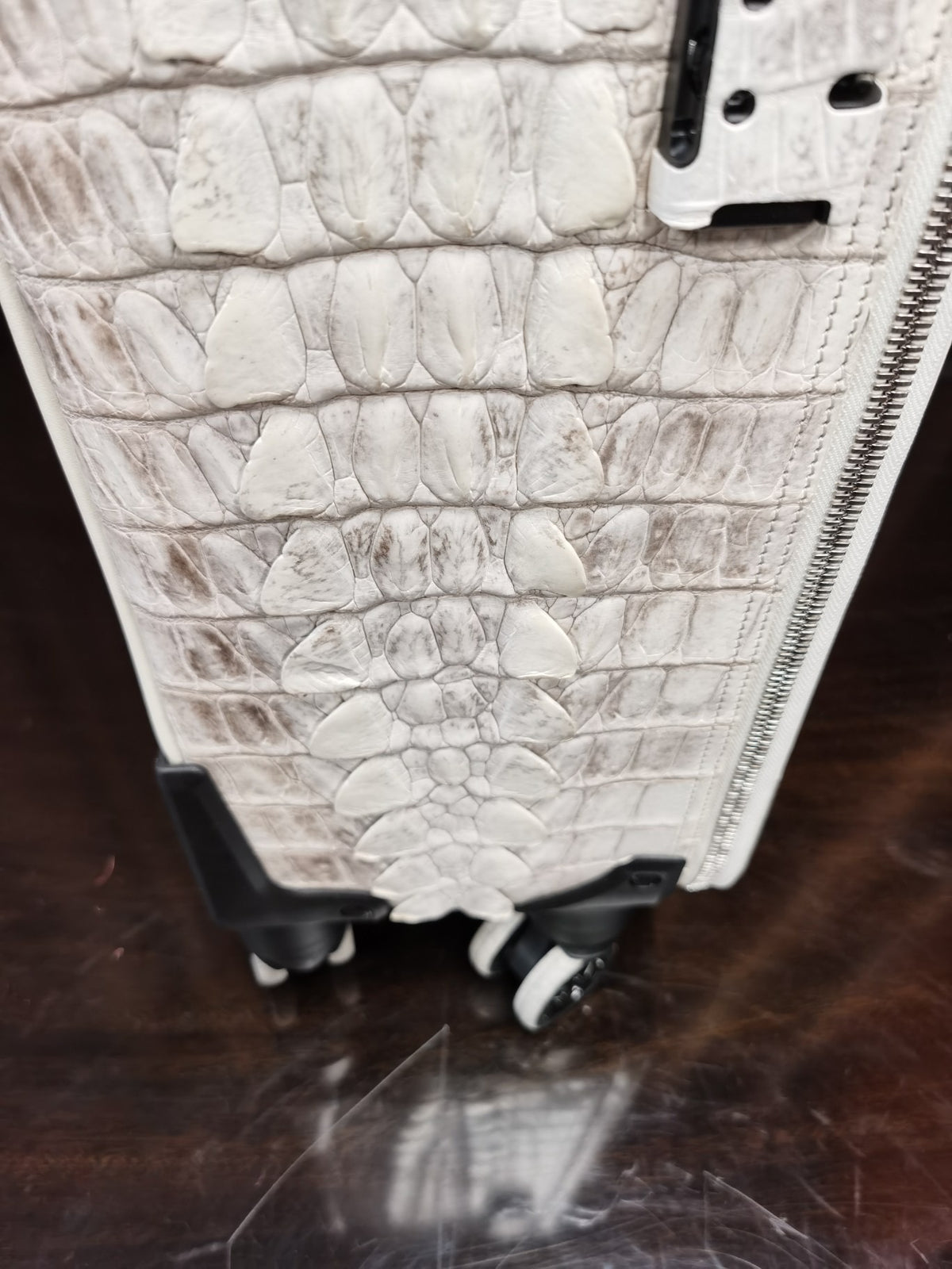 Genuine Crocodile Leather Laptop Travel Trolley Luggage Bags Cases Himalayan White 18"