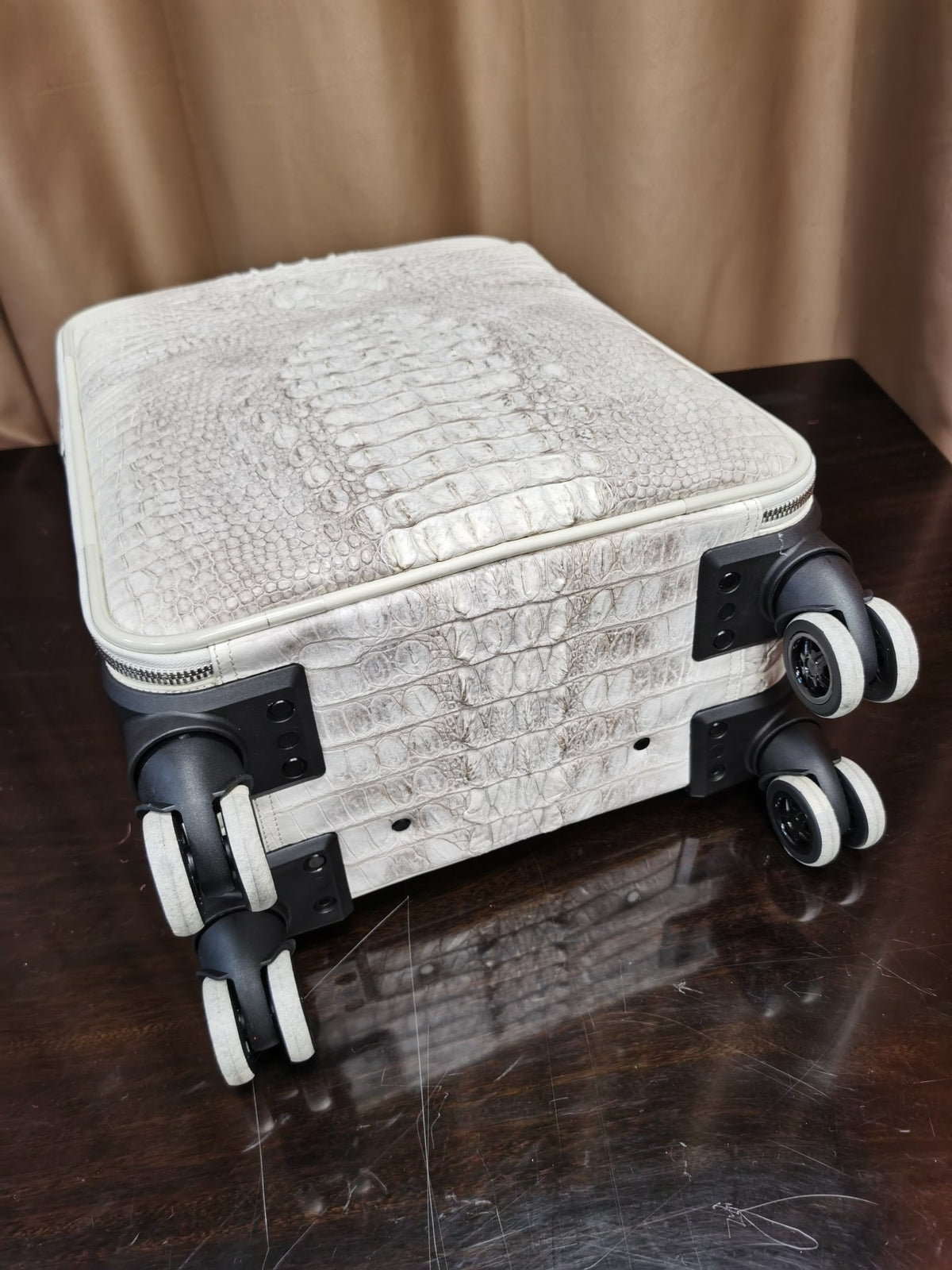 Genuine Crocodile Leather Laptop Travel Trolley Luggage Bags Cases Himalayan White 18"