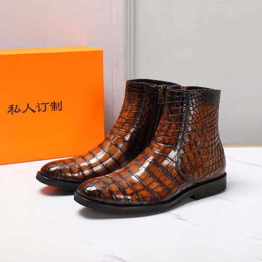 Preorder crocodile Shoes Men's Crocodile Leather Side Zipper Chelsea Boots