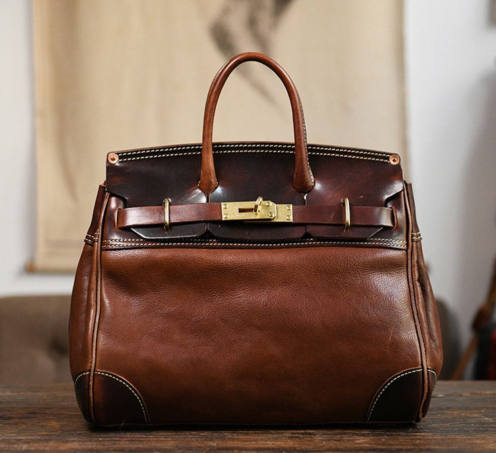 Unisex Vintage Oil Wax Leather Top Handle Bags