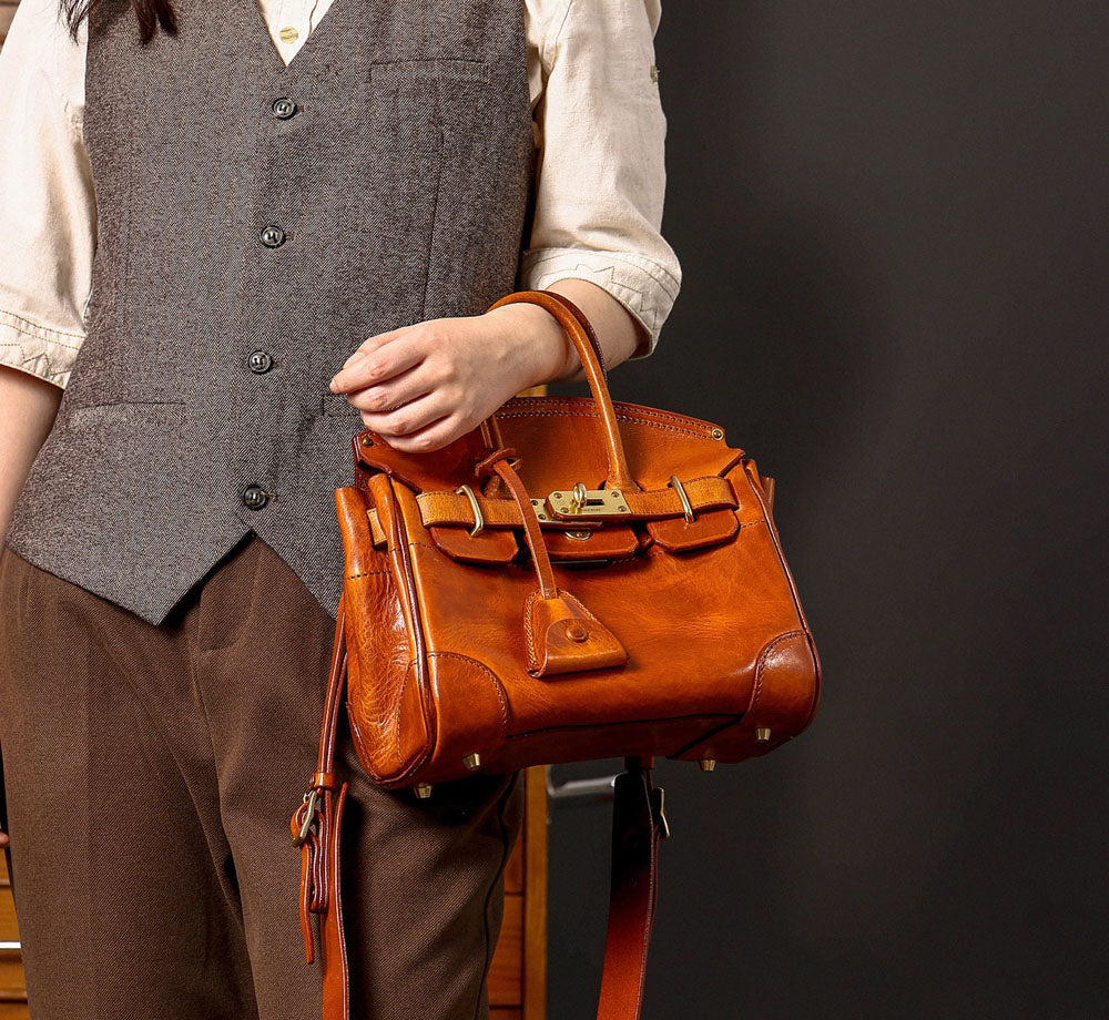 Unisex Vintage Oil Wax Leather Top Handle Bags Three Size