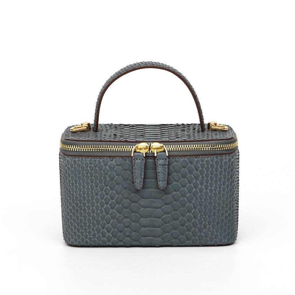 Womens Python Leather Top Handle Cosmetic Cross Body Bag