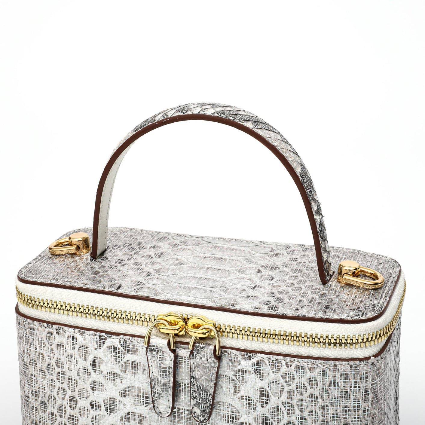 Womens  Python Leather Top Handle Cosmetic Cross Body Bag