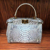 Womens Large Python Leather Bag Bamboo Top Handle Cross Body Handbag