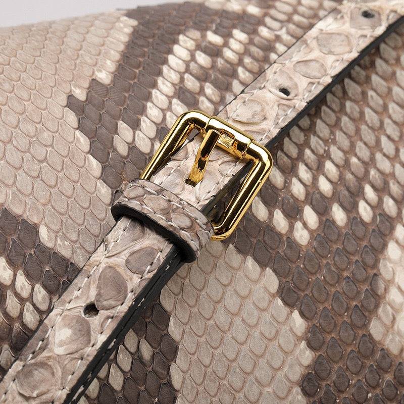 Womens Large Python Leather Bag Bamboo Top Handle Cross Body Handbag