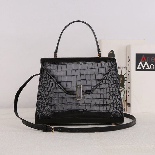 Genuine Crocodile Skin Leather Top Handle Bags Black