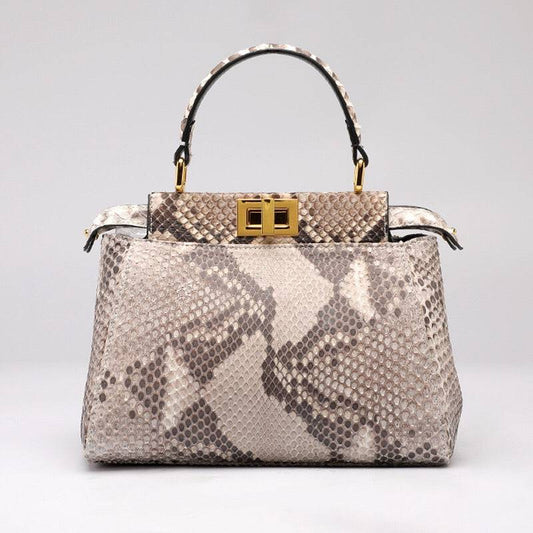 Womens Large Python Leather Bag Bamboo Top Handle Cross Body Handbag