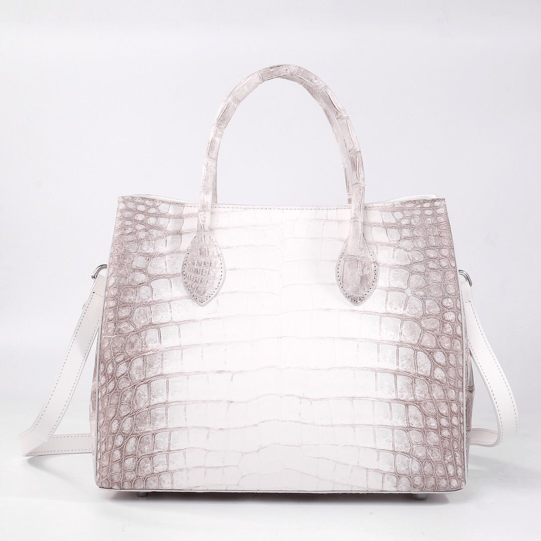 Genuine Crocodile Leather Womens Tote Shoulder Bag Himalaya White 32cm