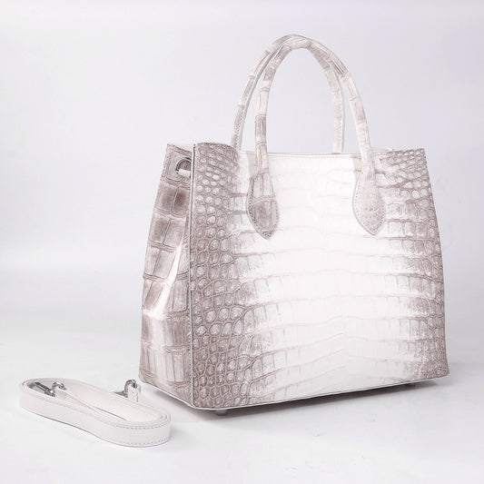 Genuine Crocodile Leather Womens Tote Shoulder Bag Himalaya White 32cm