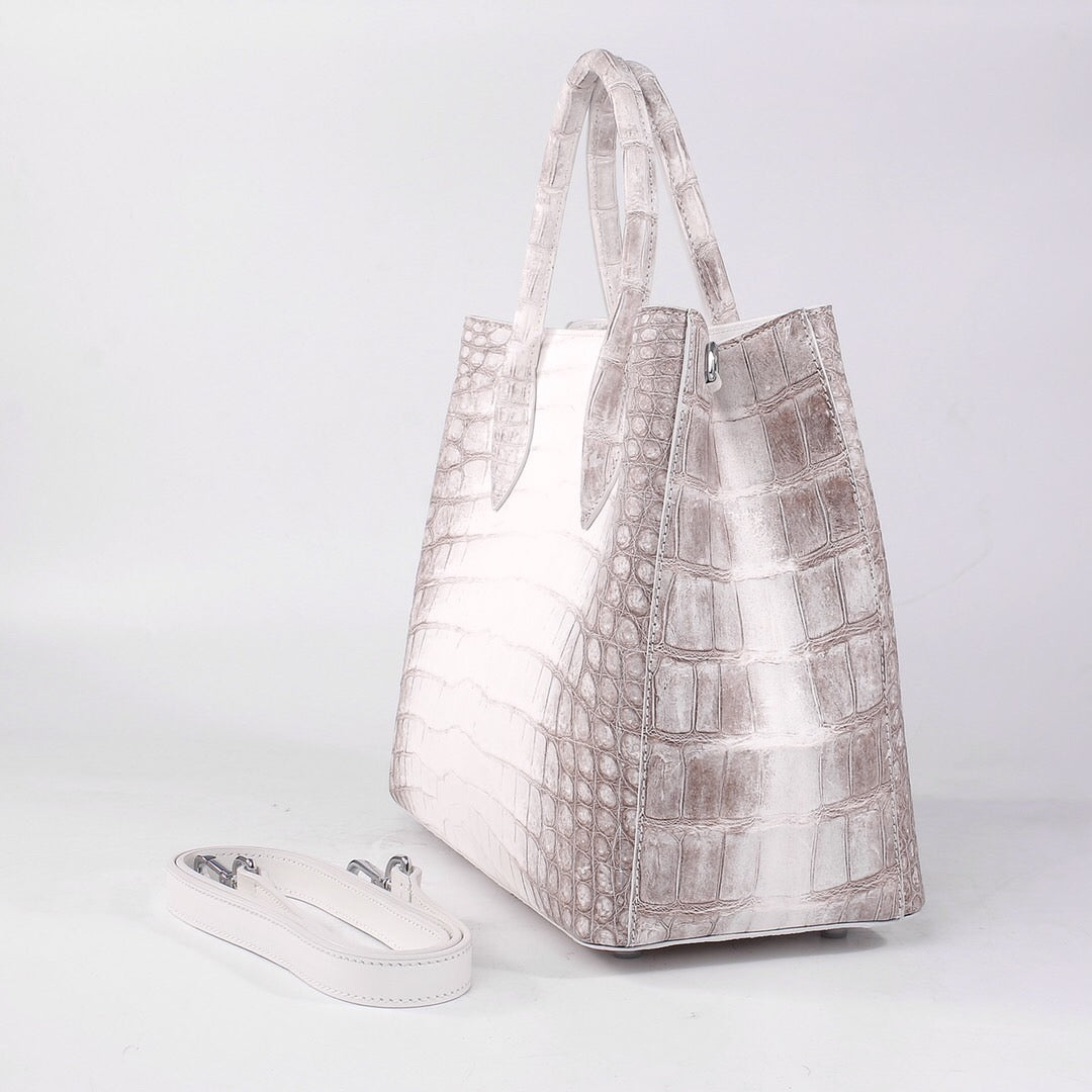 Genuine Crocodile Leather Womens Tote Shoulder Bag Himalaya White 32cm