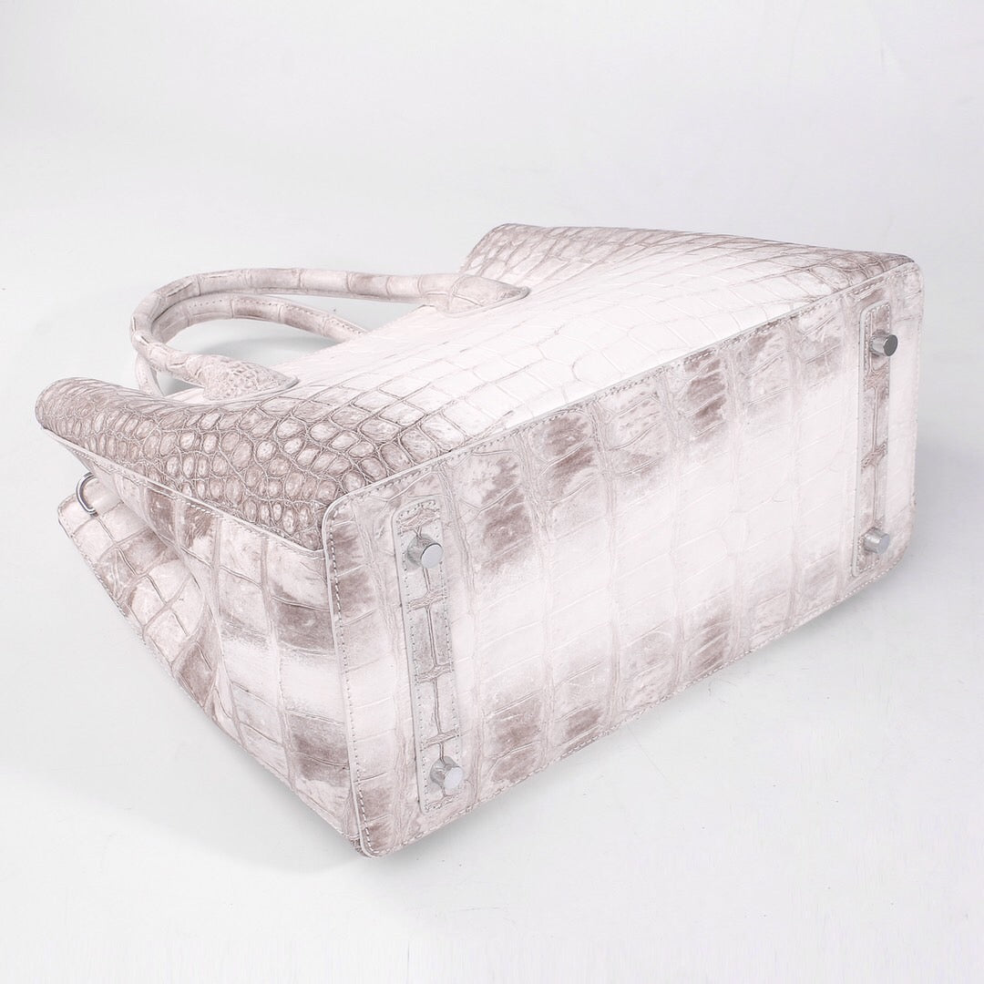 Genuine Crocodile Leather Womens Tote Shoulder Bag Himalaya White 32cm