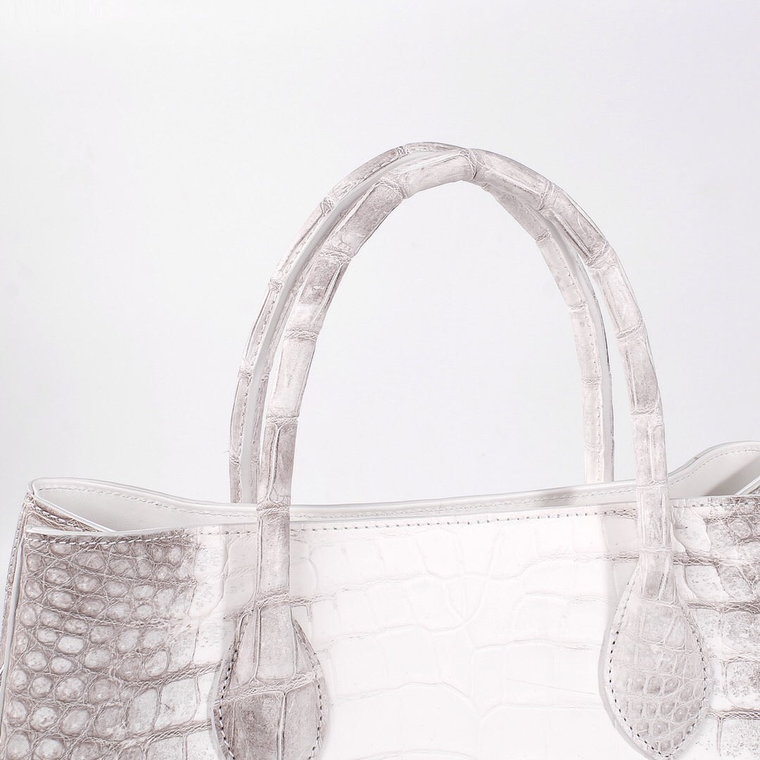 Genuine Crocodile Leather Womens Tote Shoulder Bag Himalaya White 32cm