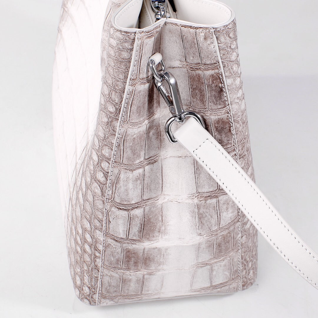 Genuine Crocodile Leather Womens Tote Shoulder Bag Himalaya White 32cm