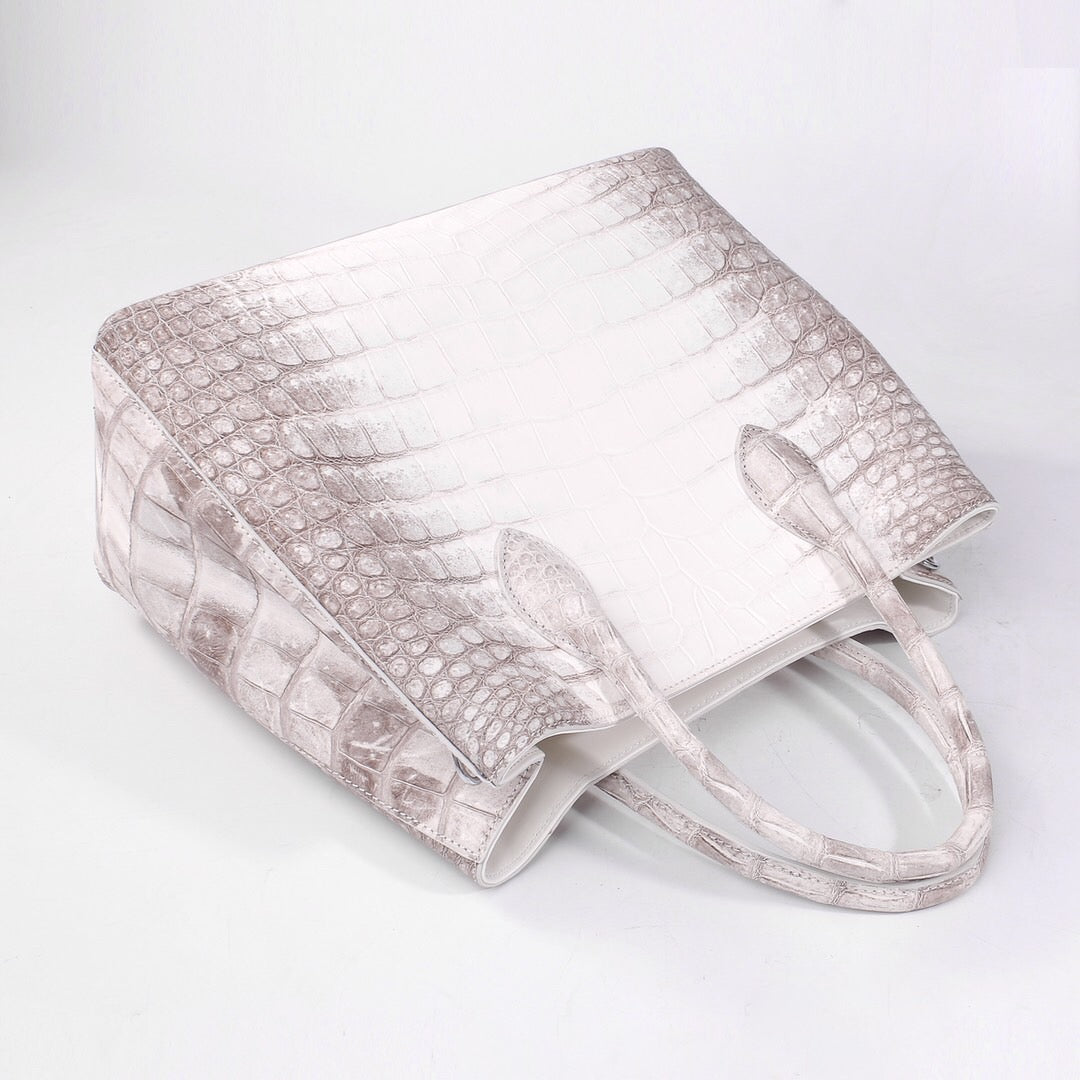 Genuine Crocodile Leather Womens Tote Shoulder Bag Himalaya White 32cm