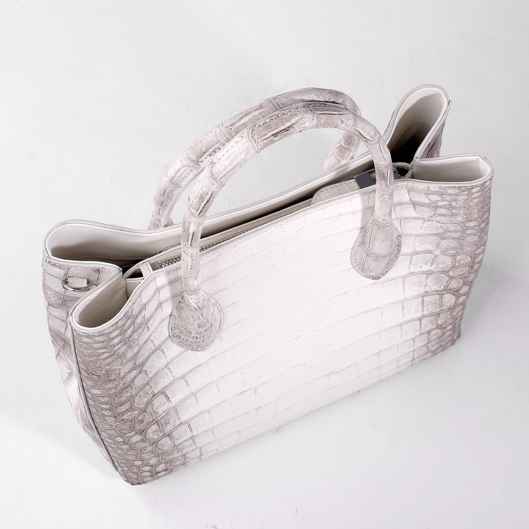 Genuine Crocodile Leather Womens Tote Shoulder Bag Himalaya White 32cm