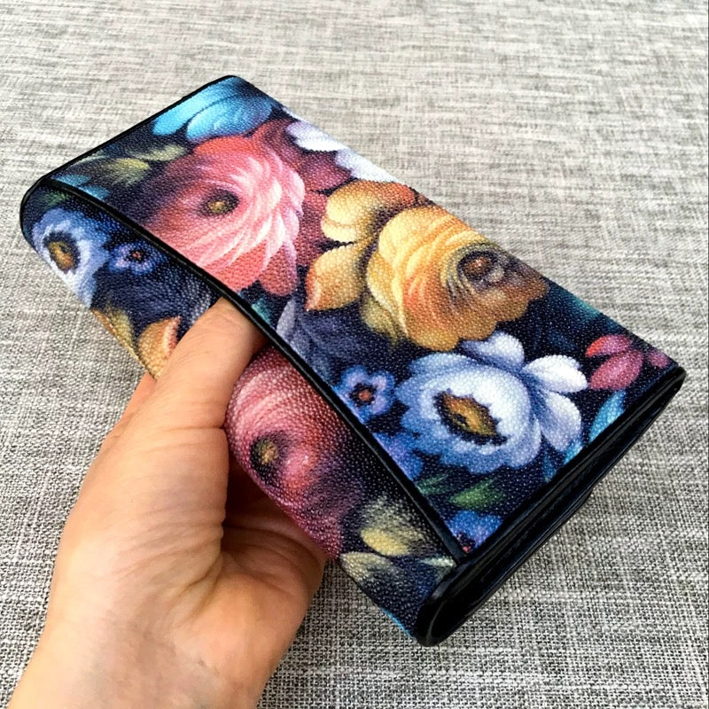Genuine stingray TriFold Wallet With Floral For Women