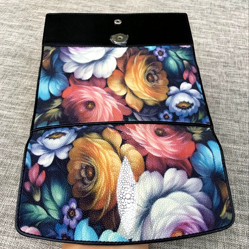 Genuine stingray TriFold Wallet With Floral For Women