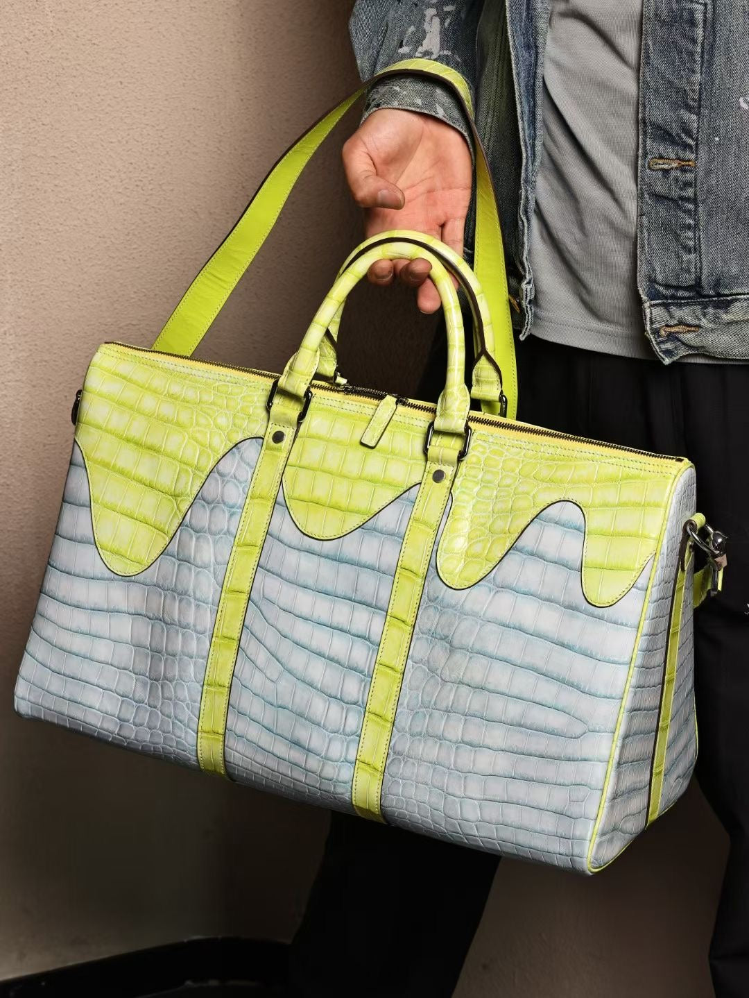 Unisex Genuine Crocodile Leather Travel Duffel Bag, Mens Gift Weekend Bag Oversize Sport Gym Bag Extra Large