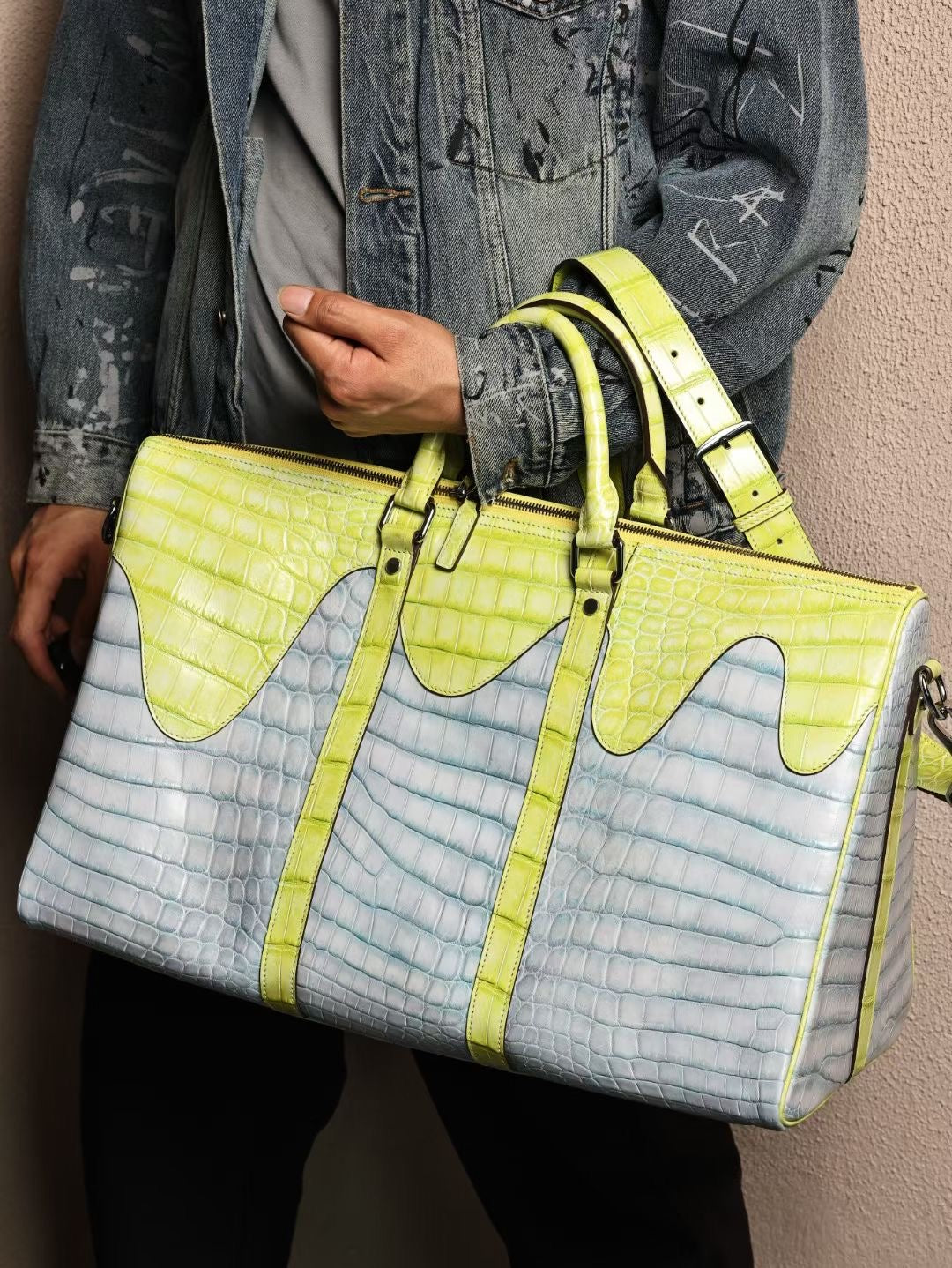 Unisex Genuine Crocodile Leather Travel Duffel Bag, Mens Gift Weekend Bag Oversize Sport Gym Bag Extra Large