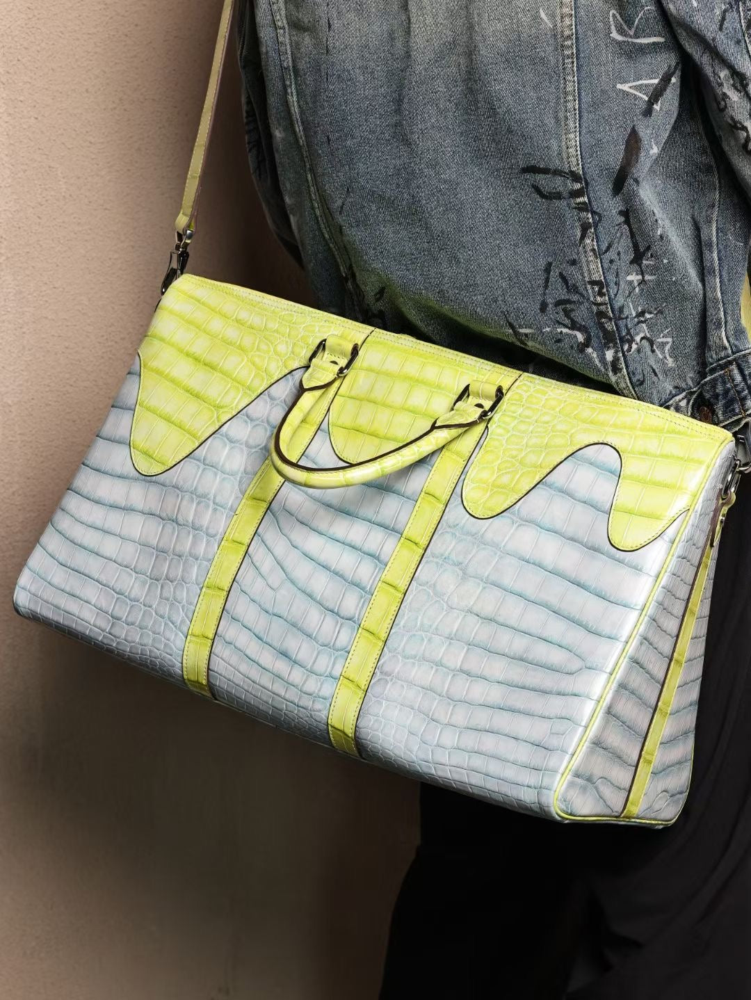 Unisex Genuine Crocodile Leather Travel Duffel Bag, Mens Gift Weekend Bag Oversize Sport Gym Bag Extra Large