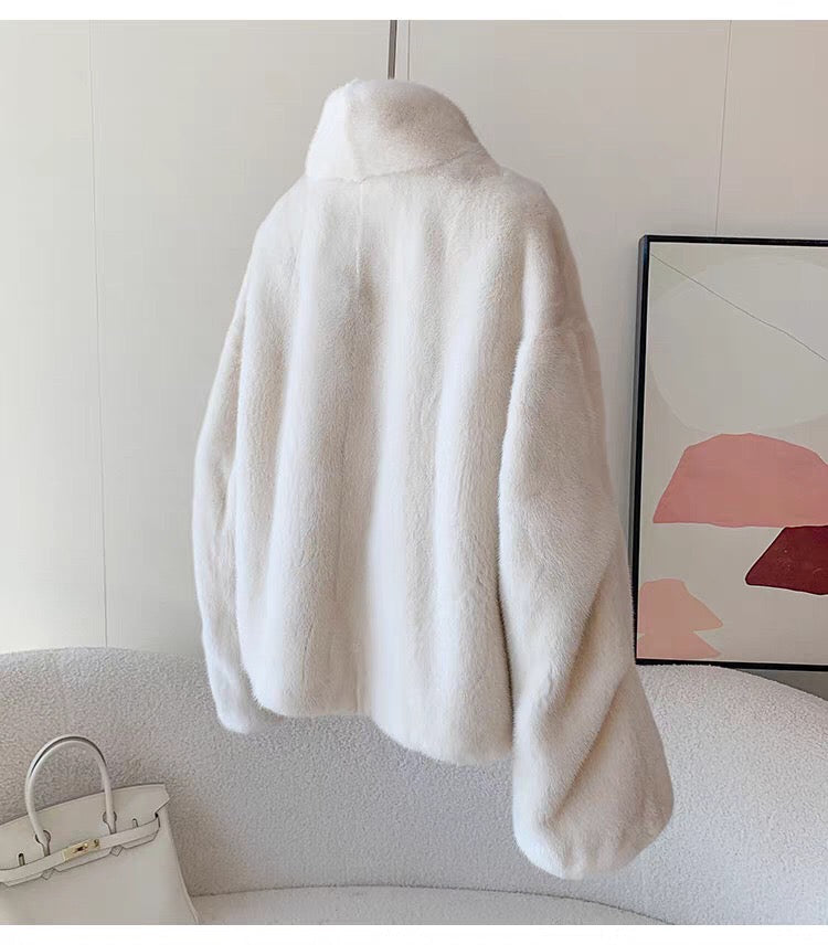 Women's Short Whole Mink Fur Coat,Imported Purple Label Velvet Mink, Stand Collar Short Fur Jacket