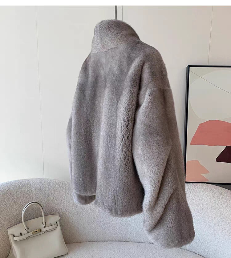 Women's Short Whole Mink Fur Coat,Imported Purple Label Velvet Mink, Stand Collar Short Fur Jacket
