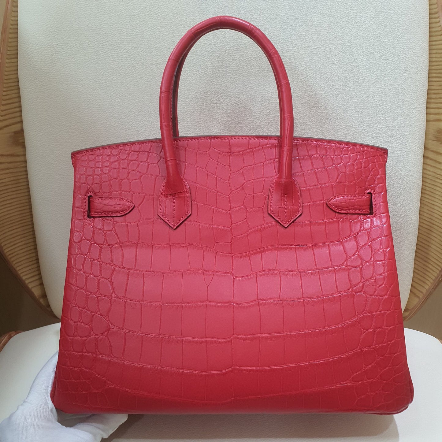 Preorder Women's Crocodile Leather Padlock Top Handle Handbags  Red