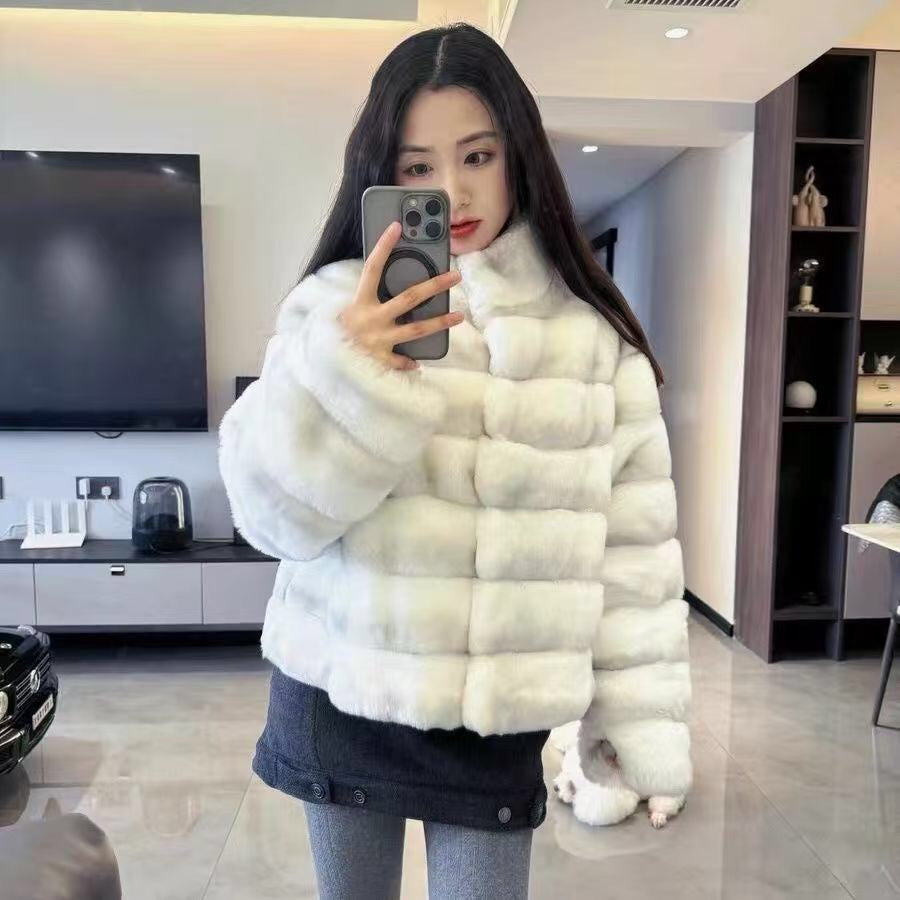 Women's  Brown Chinchilla Dyed Rex Rabbit Fur Jacket
