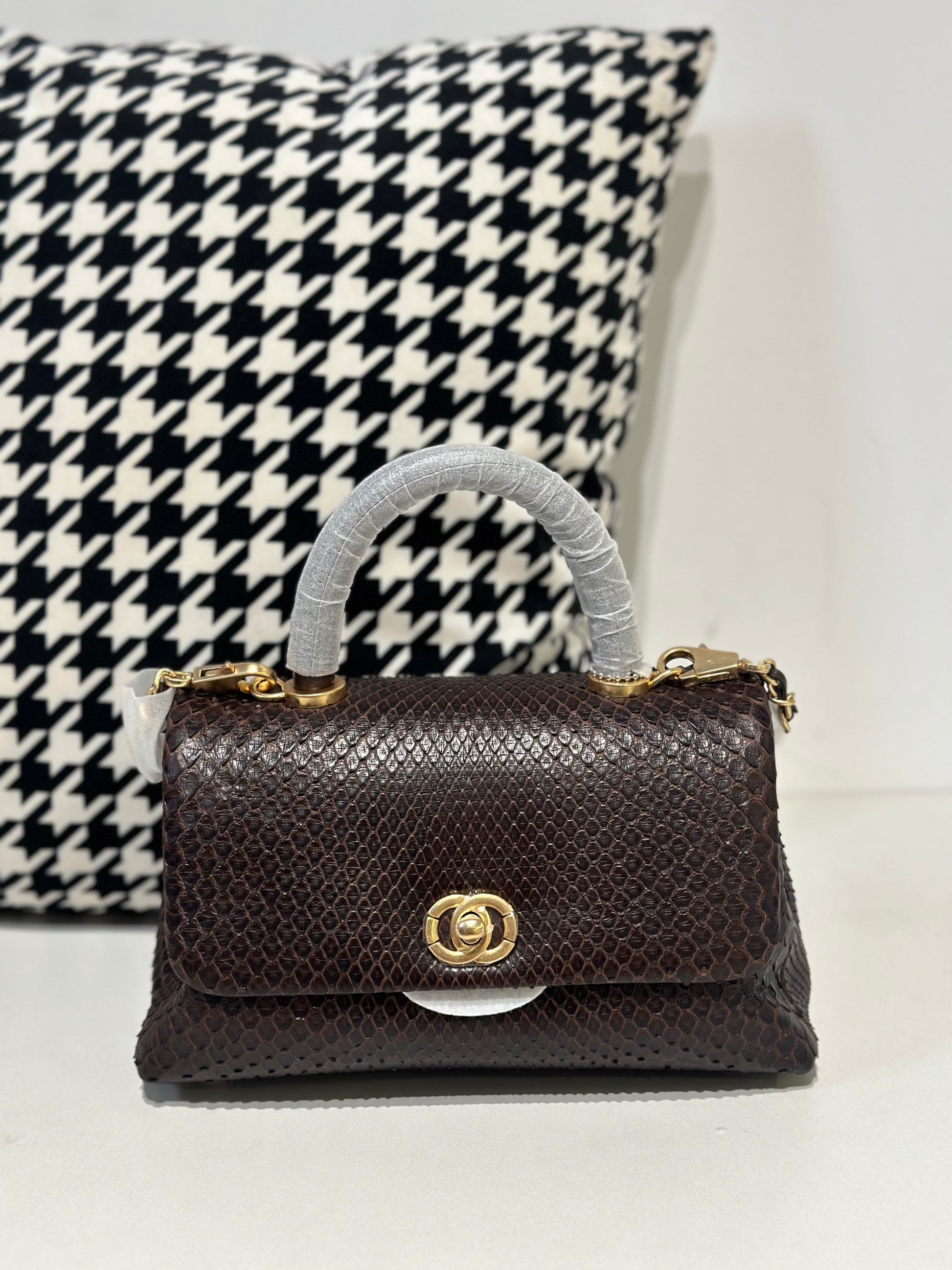 Genuine Python Skin Leather Top Handle Cross Body Bags