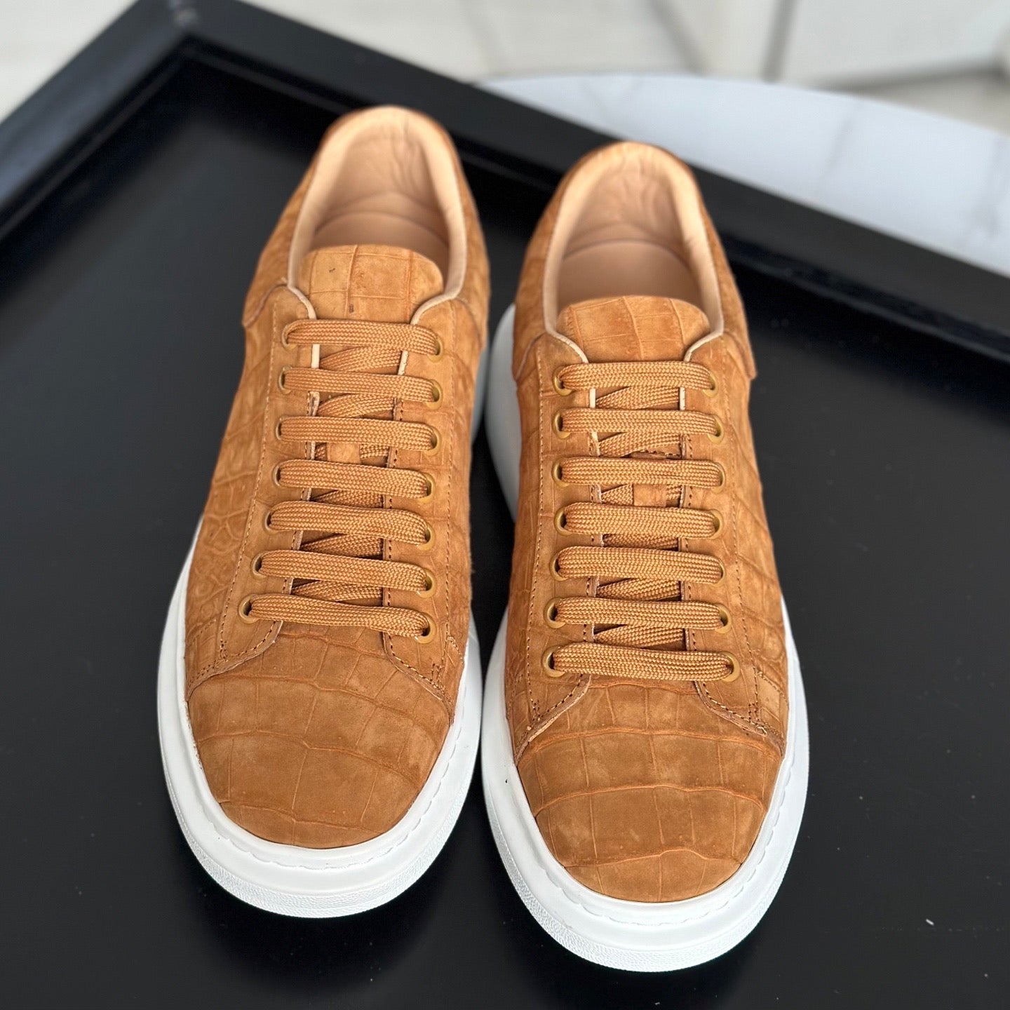 Crocodile Sneakers , Nubuck Genuine Crocodile Leather Sneakers Tan