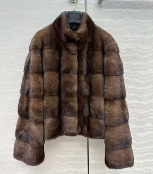 Women's Short Whole Mink Fur Coat,Imported Purple Label Velvet Mink, Horizontal Panel Short Mink Fur Jacket