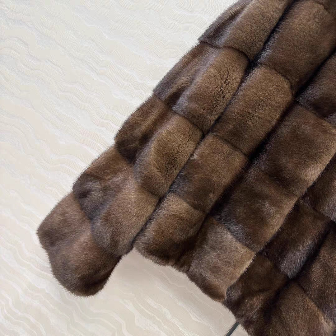 Women's Short Whole Mink Fur Coat,Imported Purple Label Velvet Mink, Horizontal Panel Short Mink Fur Jacket