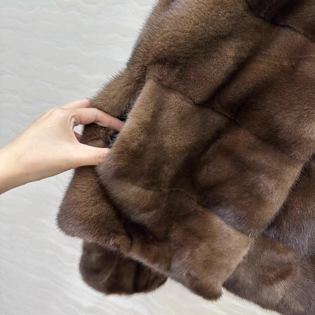 Women's Short Whole Mink Fur Coat,Imported Purple Label Velvet Mink, Horizontal Panel Short Mink Fur Jacket