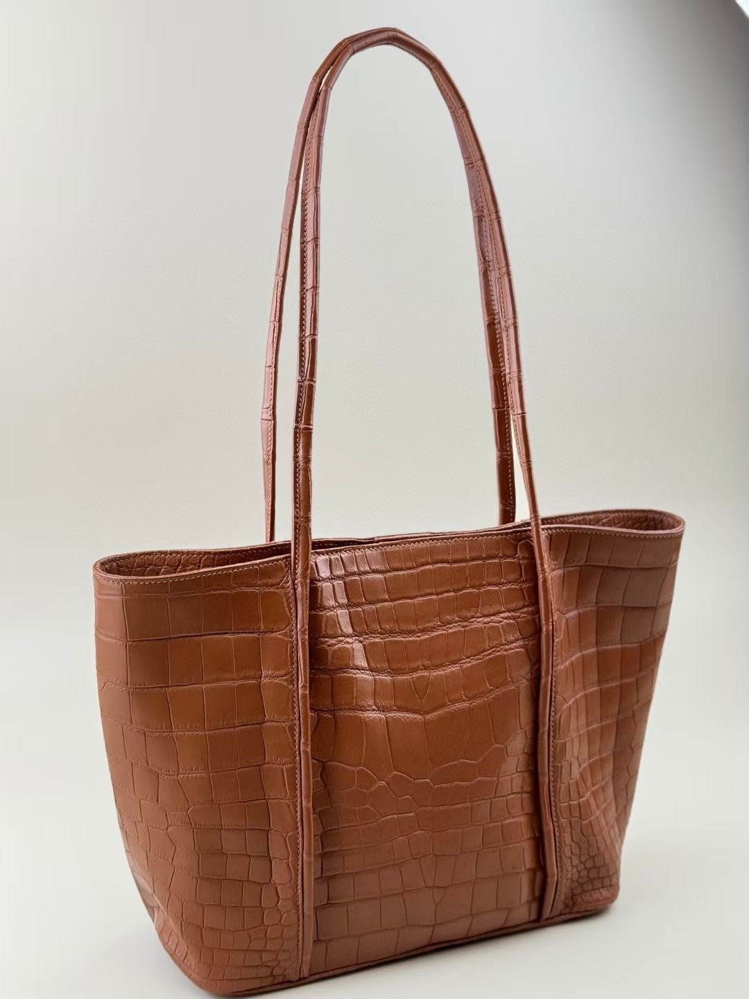 Genuine Crocodile Skin Leather Large Shopper Tote Bag