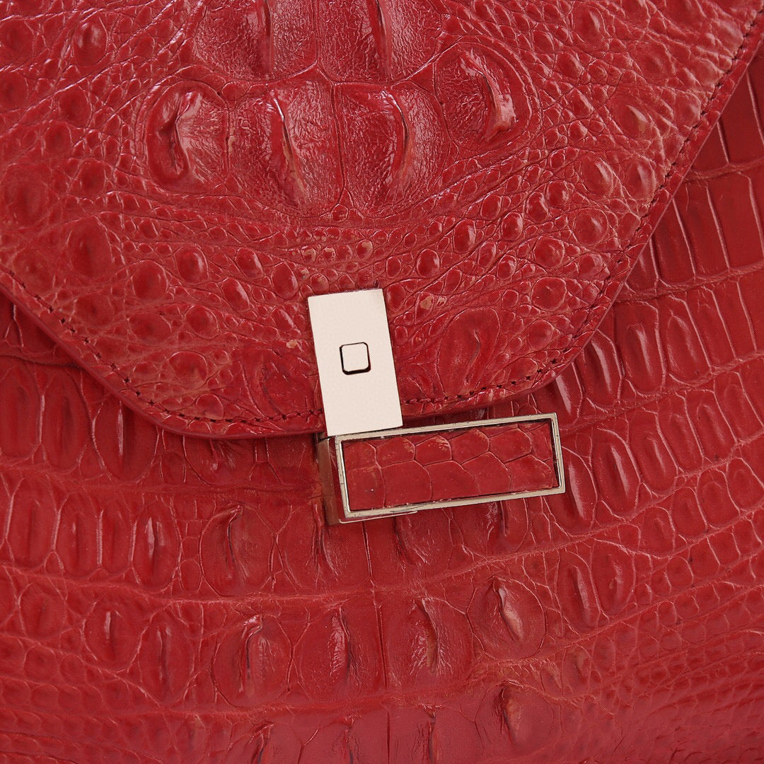 Genuine Crocodile Skin Bone Leather Top Handle Bags Red