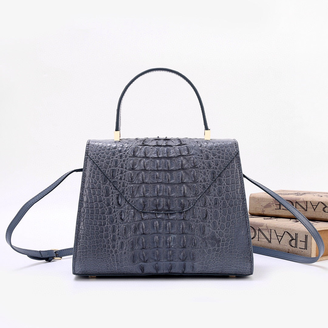 Genuine Crocodile Skin Bone Leather Top Handle Bags Grey