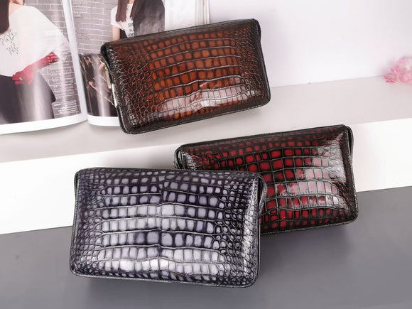 Vintage Crocodile Leather Clutch Bag With Password lock Bag, Anti theft Clutch Bag