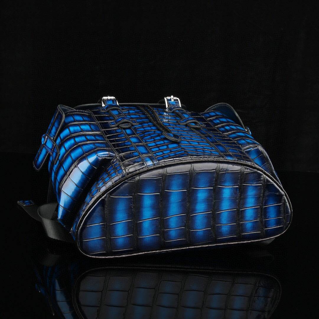 Crocodile Leather Travel Backpack Vintage Blue