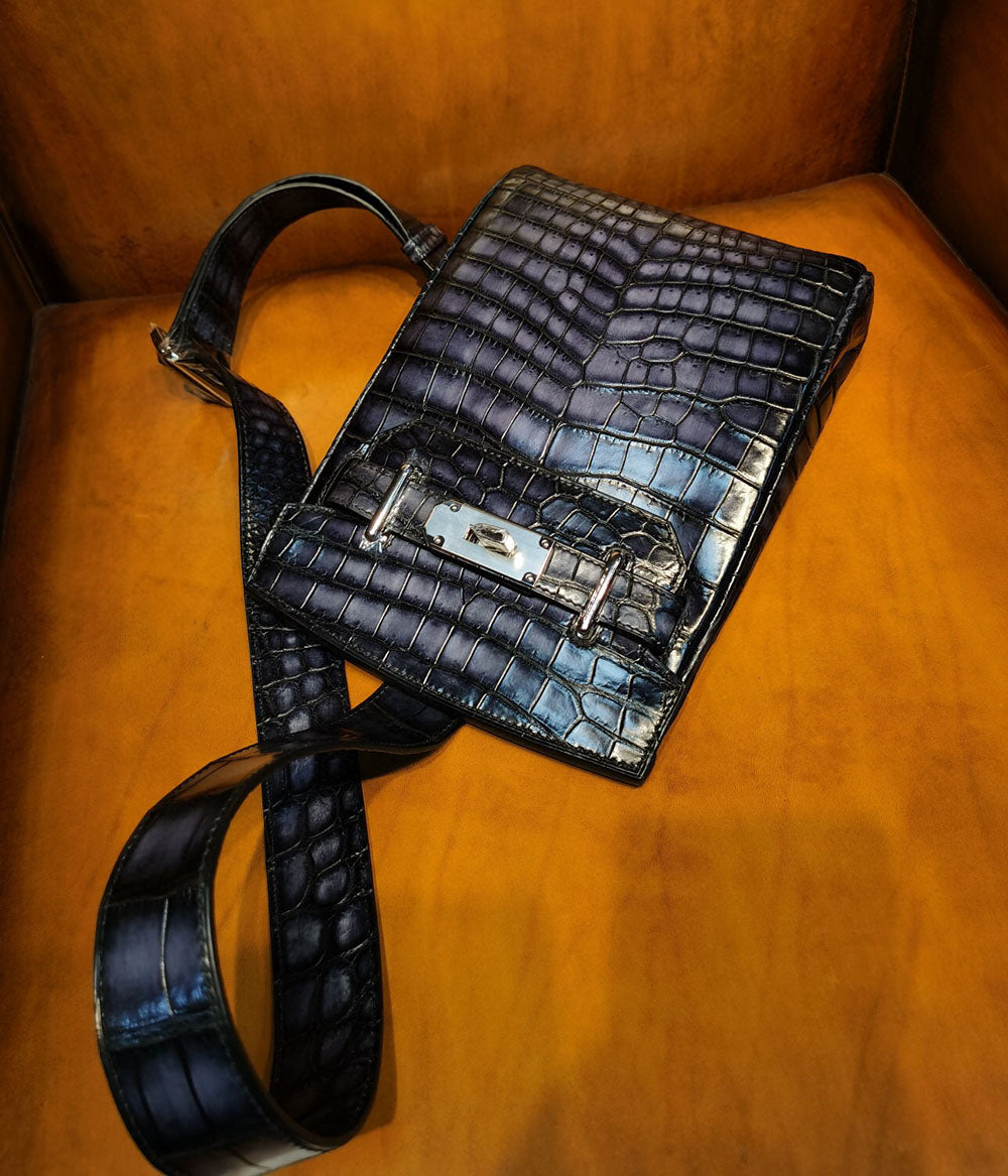 Vintage Crocodile Leather Sling Chest Shoulder Cross body Bag