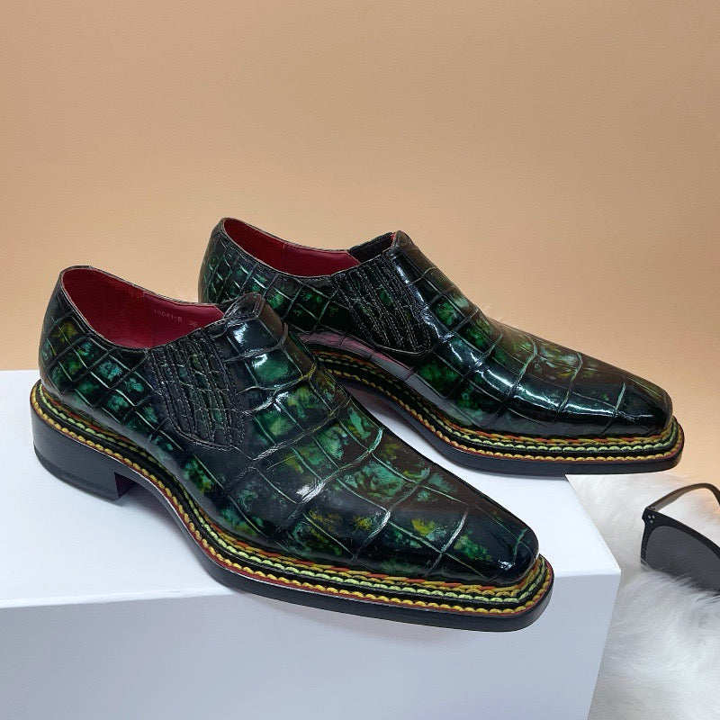 Crocodile Shoes, Men's Vintage  Green Norwegian Slip-On Loafer Shoes
