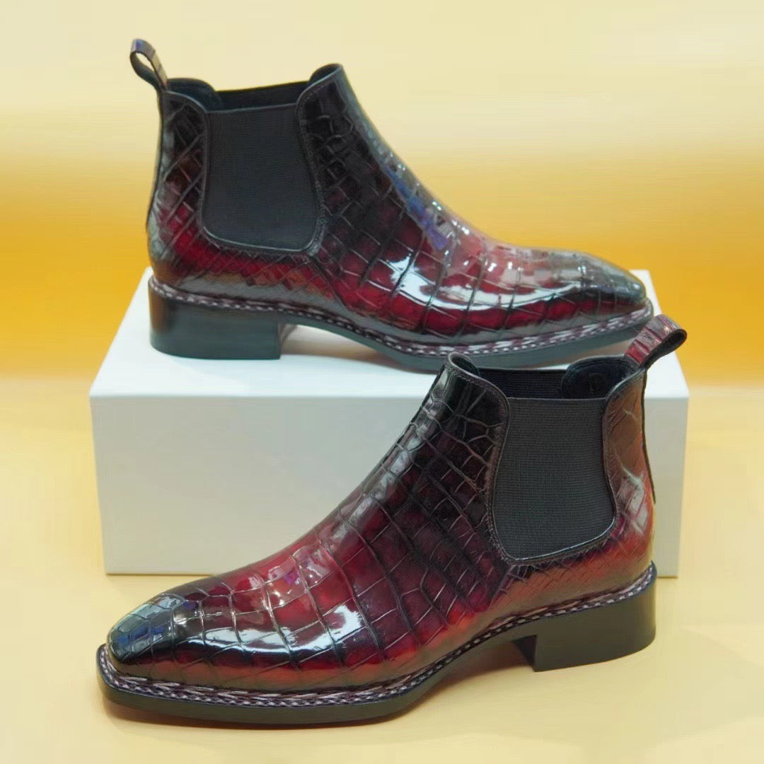 Crocodile Shoes,  Men's Norwegian Vintage Red Chelsea Boots